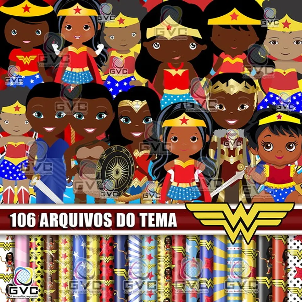 Kit Digital Mulher Maravilha Cute Negra 127 1