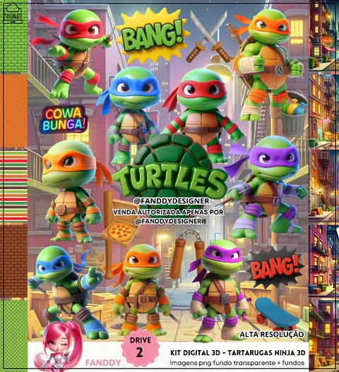 Kit Digital Tartarugas Ninja Cute 3d 313