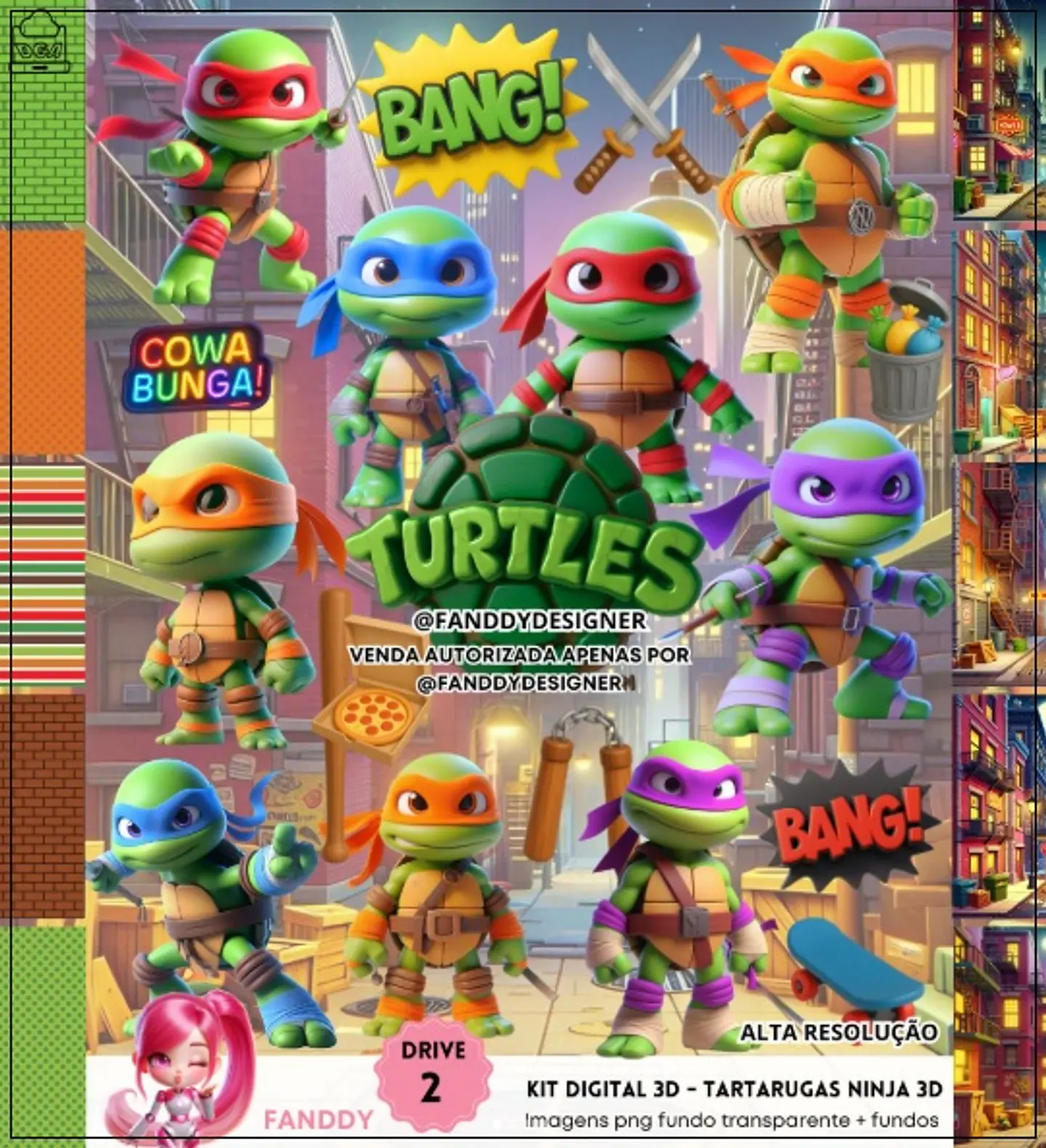 Kit Digital Tartarugas Ninja Cute 3d 313 1