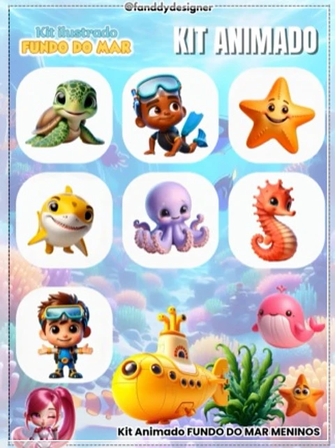 Kit Digital Animado Fundo do Mar 3d 12