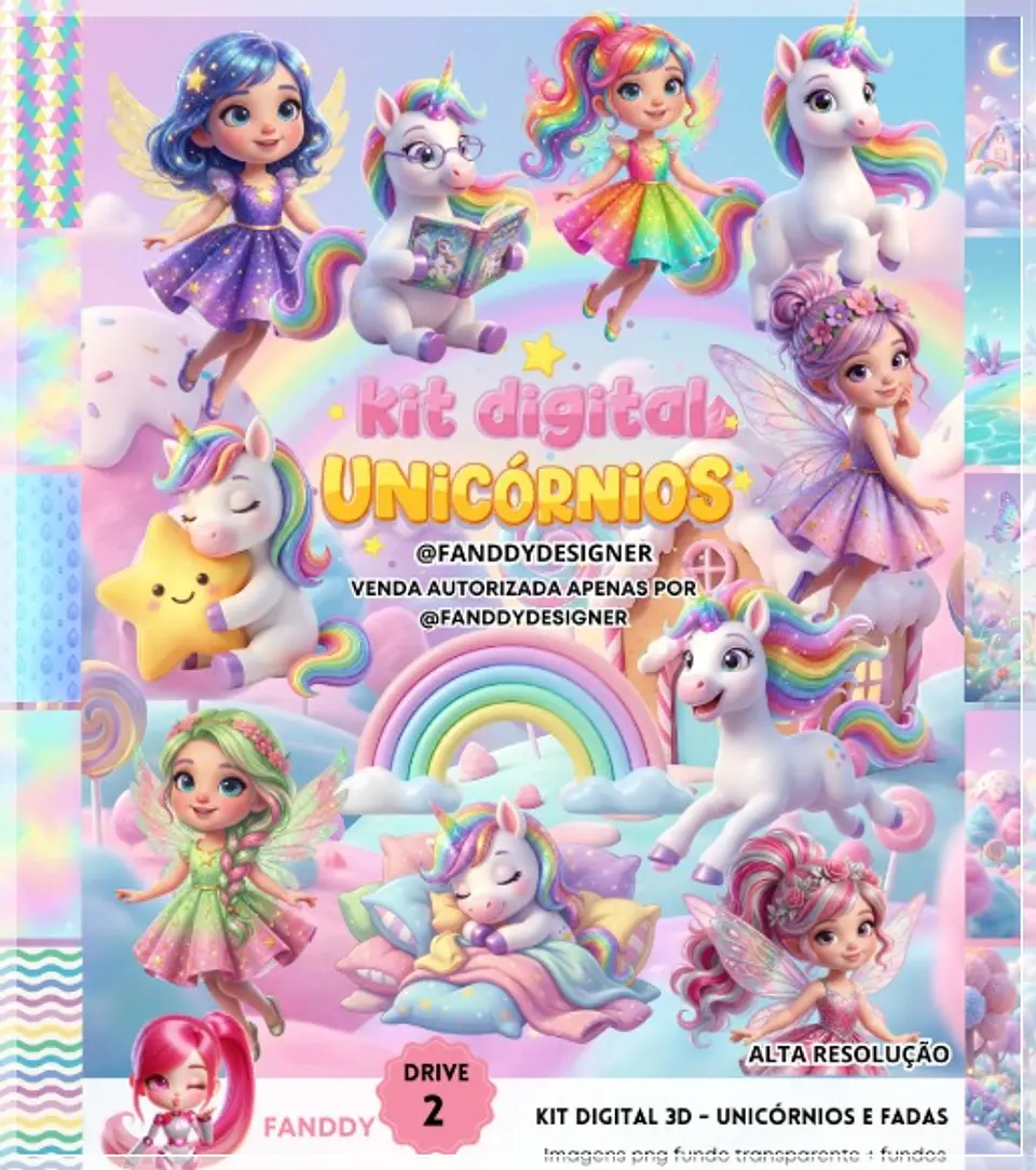Kit Digital Unicónios e Fadas 3d 325 1
