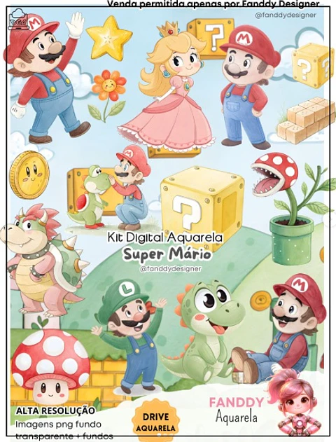 Kit Digital Super Mário Aquarela 309
