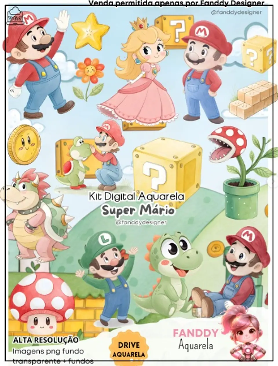 Kit Digital Super Mário Aquarela 309 1