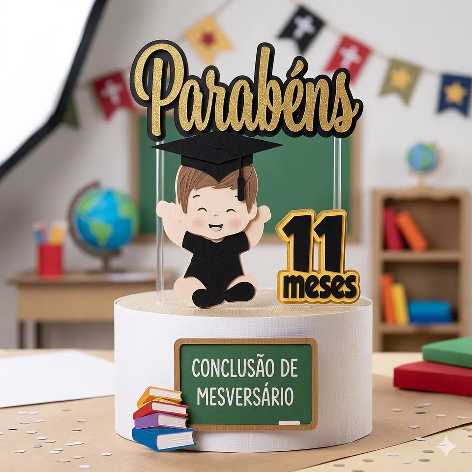 Arquivo de Corte Topo de Bolo Formatura Menino ABC - Mesversário 28 1
