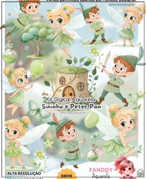 Kit Digital Sininho e Peter Pan Aquarela 298