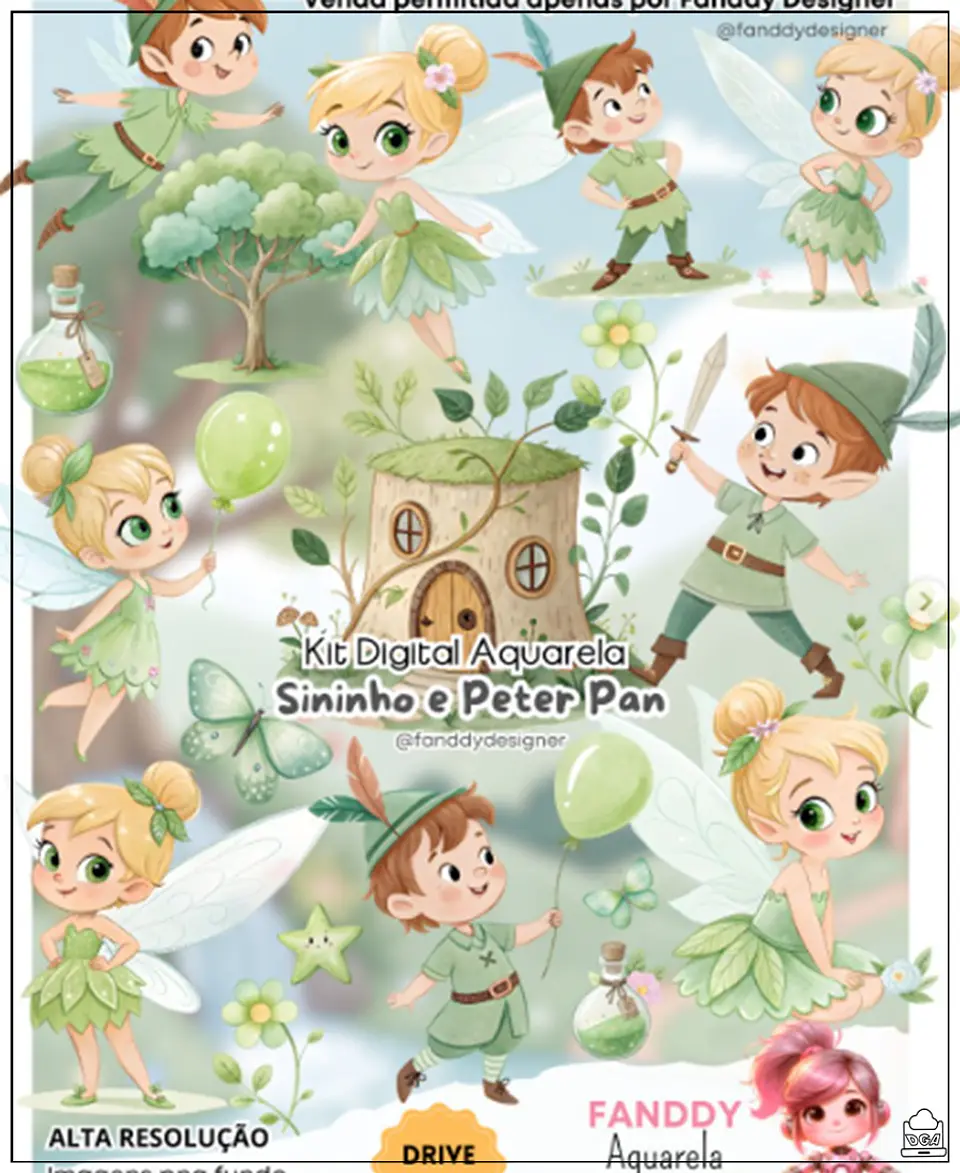 Kit Digital Sininho e Peter Pan Aquarela 298 1