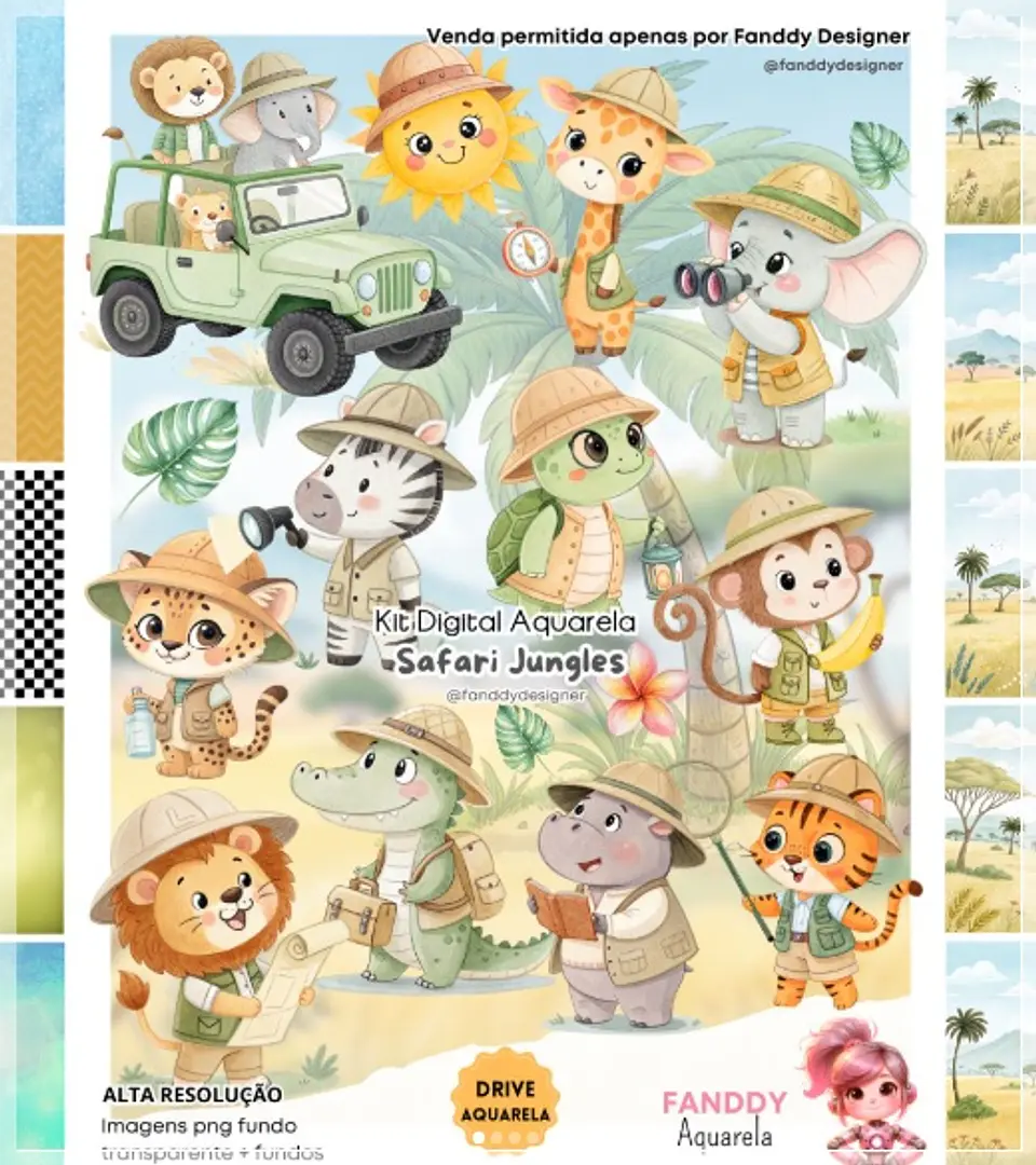 Kit Digital Safari Jungles Aquarela 289 1