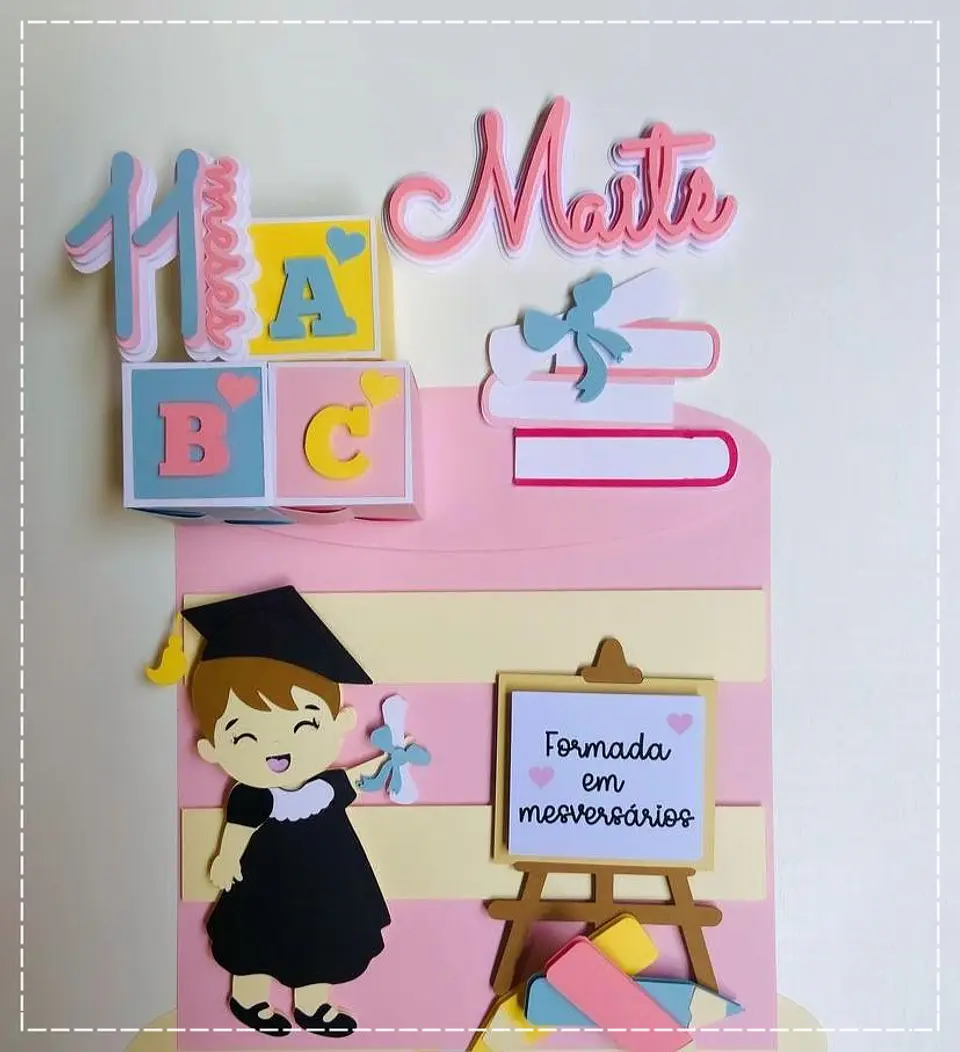 Arquivo de Corte Topo de Bolo Formatura Menina ABC - Mesversário 29 1