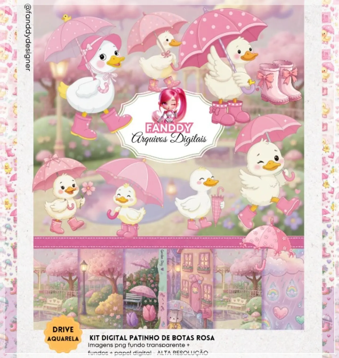 Kit Digital Patinho Rosa e Branco 258 1