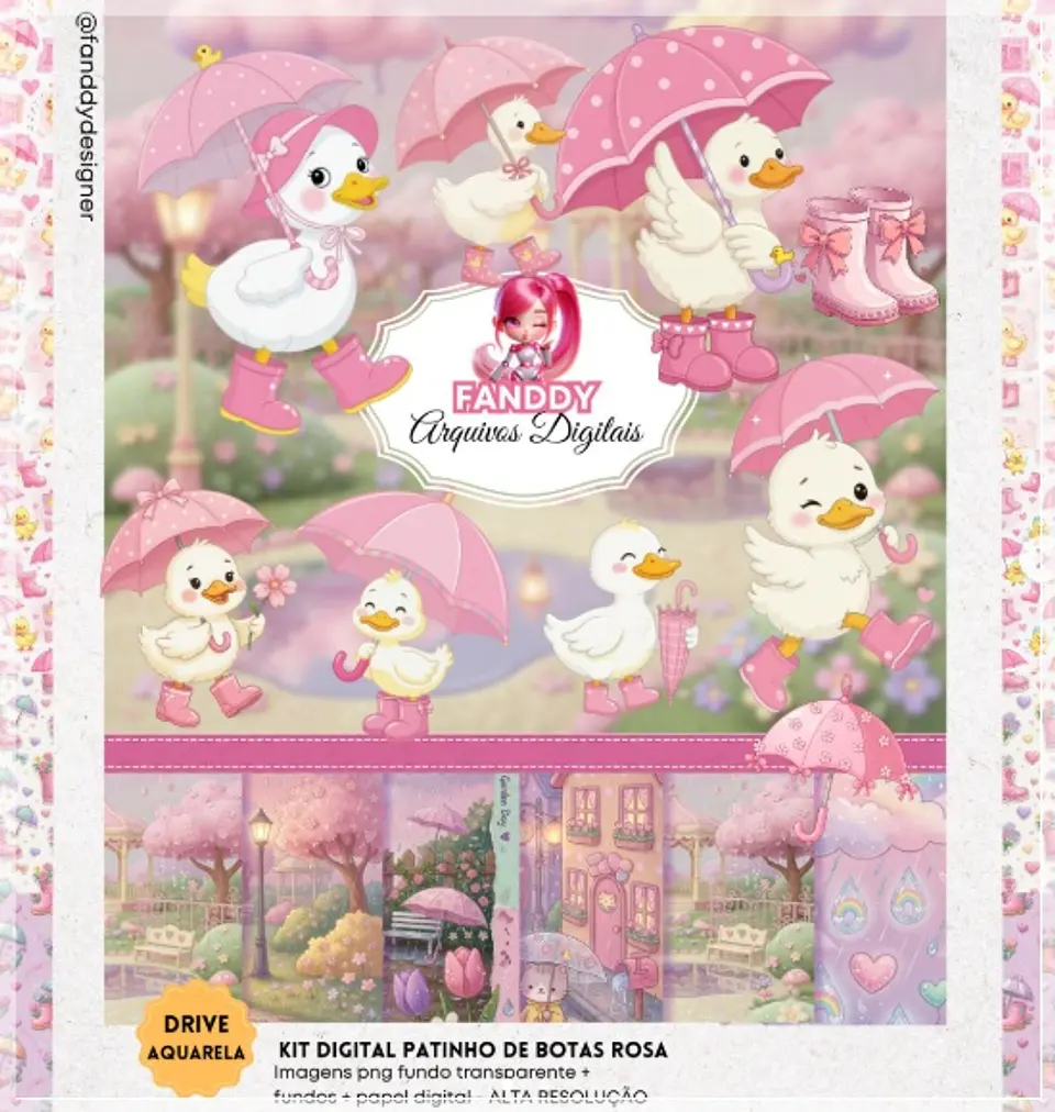 Kit Digital Patinho Rosa e Branco 258 1
