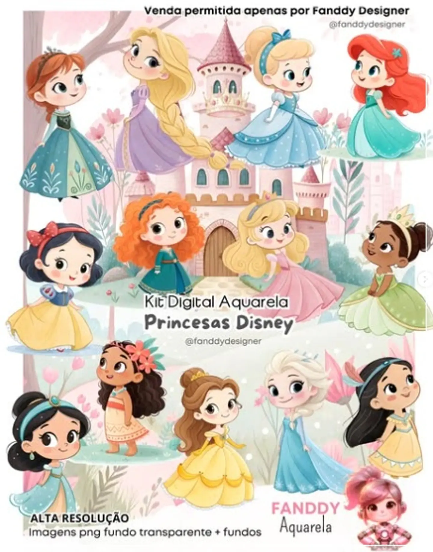 Kit Digital Princesas Disney Aquarela 277 1