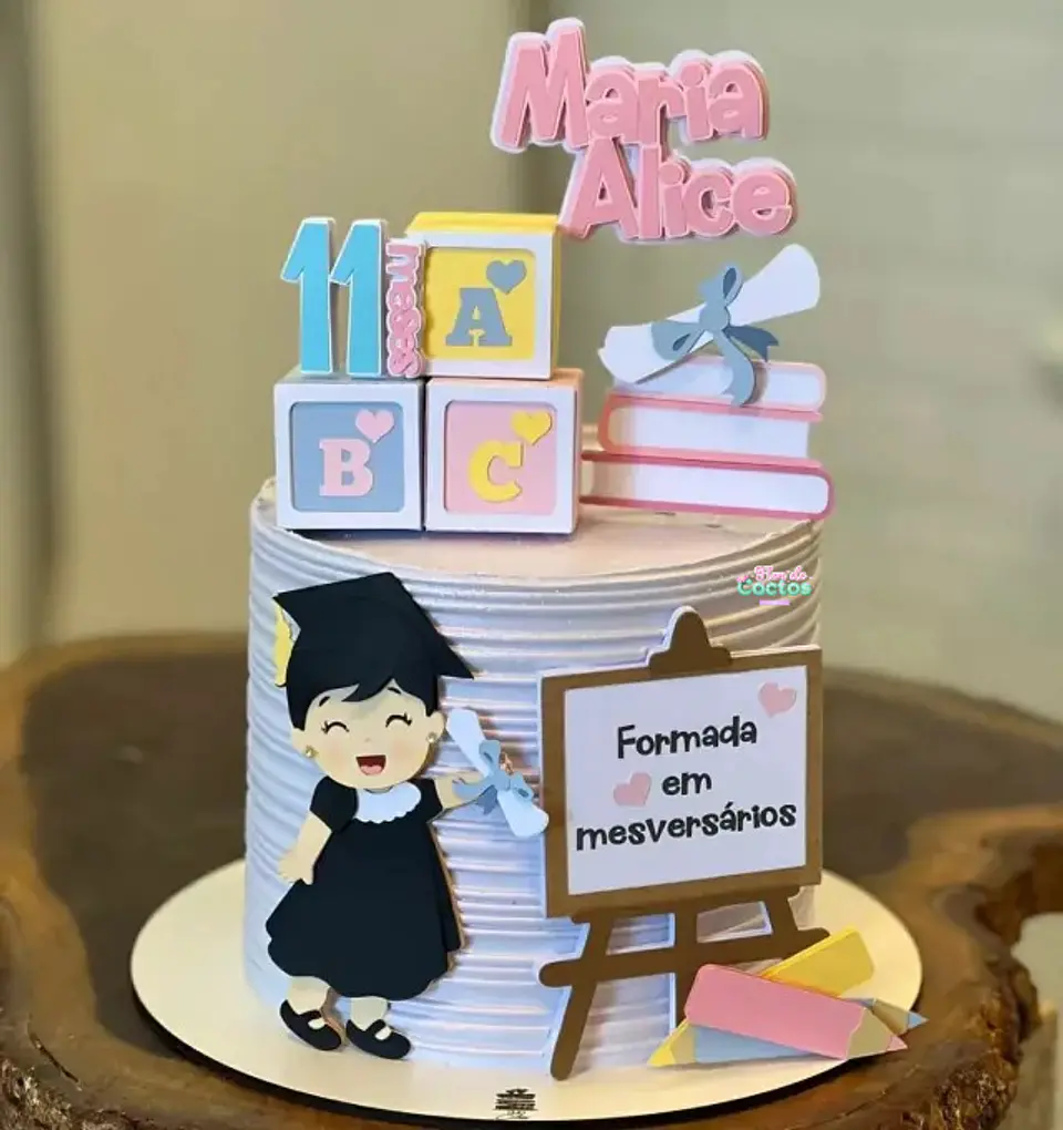 Arquivo de Corte Topo de Bolo Formatura Menina ABC - Mesversário 12 1