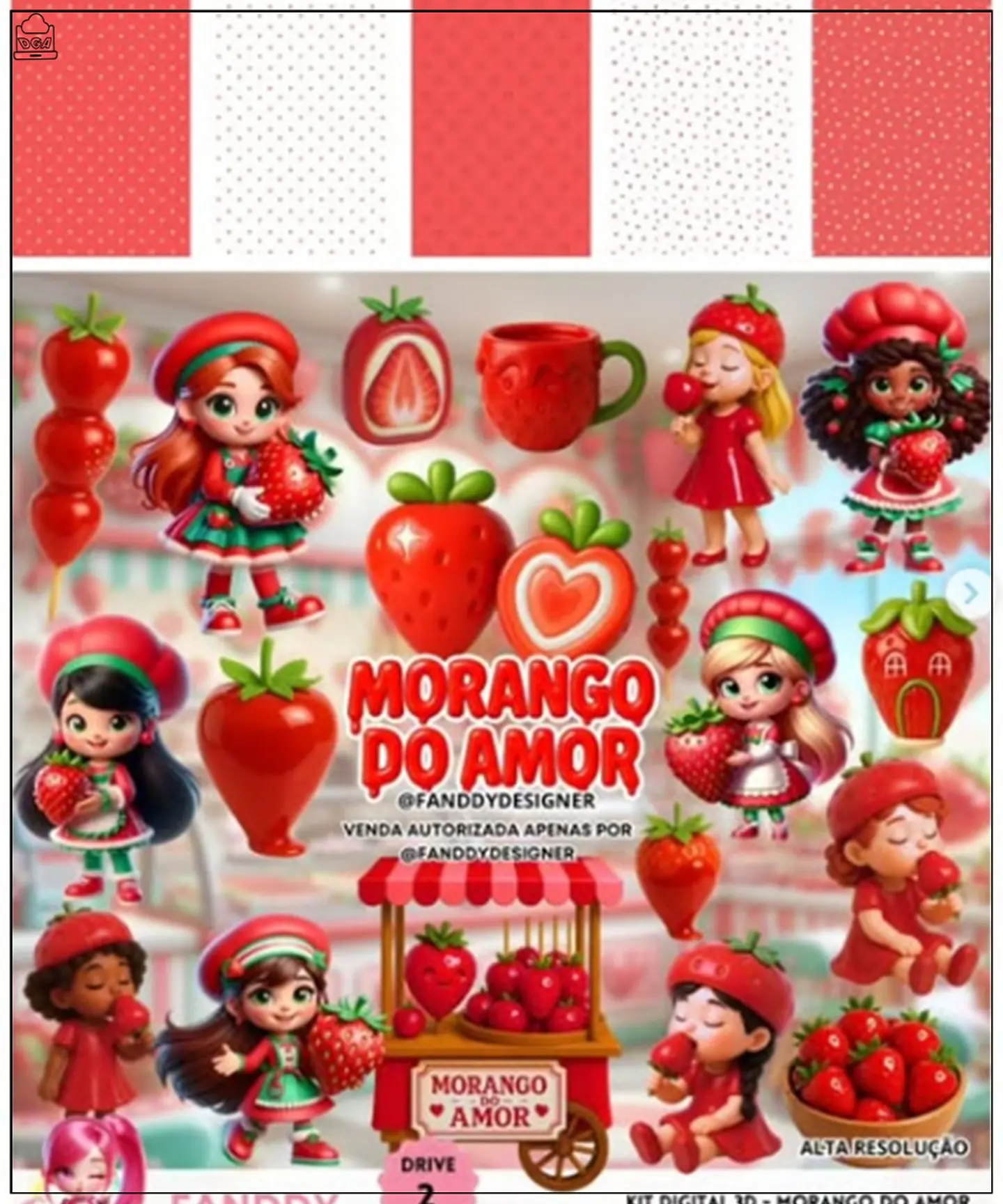 Kit Digital Morango do Amor 3d 228 1