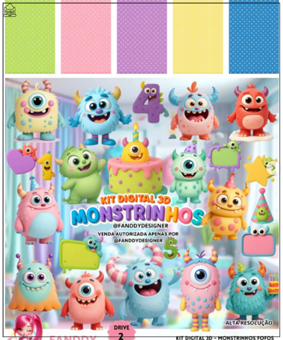Kit Digital Monstrinhos Fofos 3d 223 1