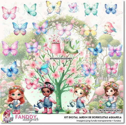 Kit Digital Jardim das Borboletas Aquarela 172