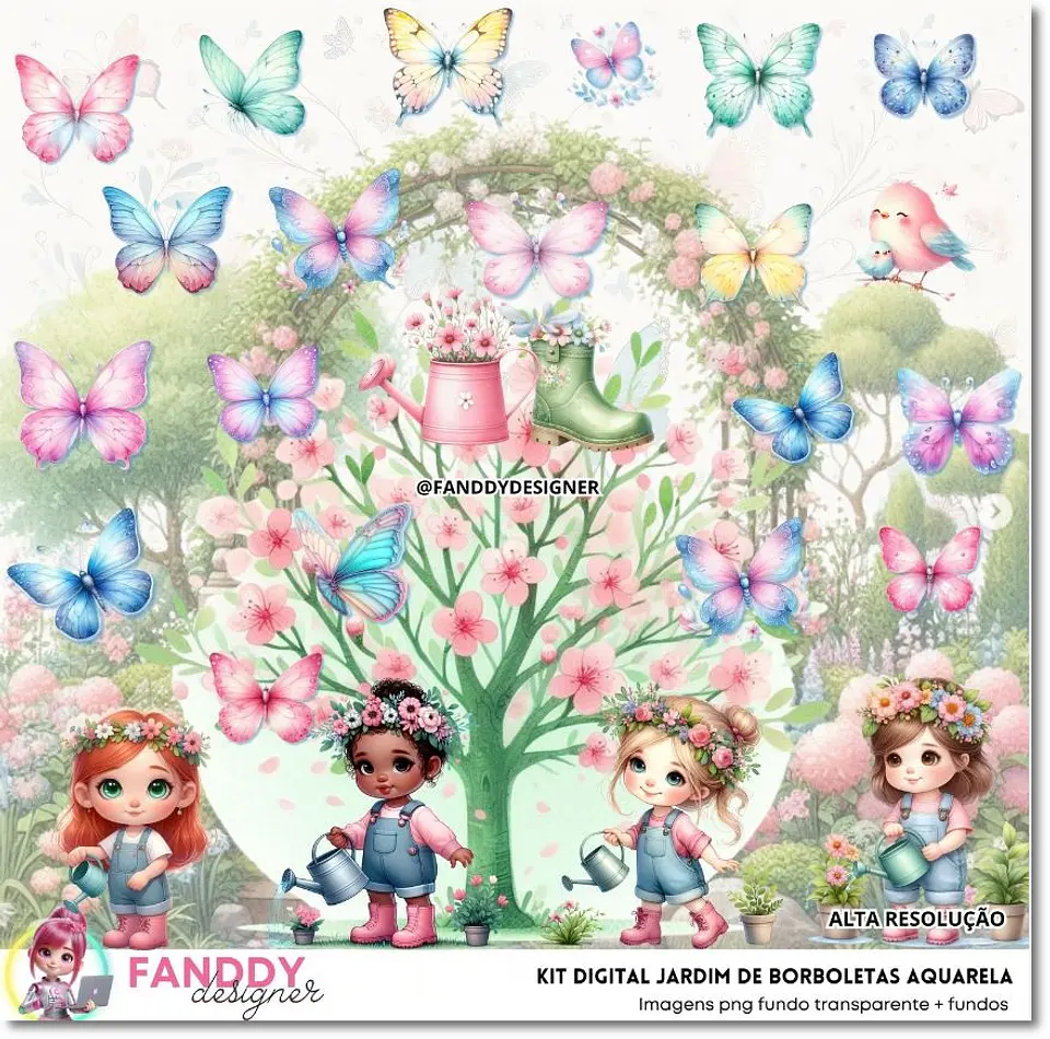 Kit Digital Jardim das Borboletas Aquarela 172 1