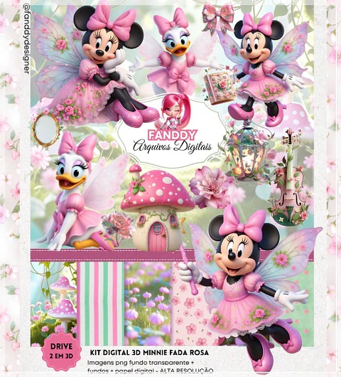 Kit Digital Minnie Rosa Fada 3d 216