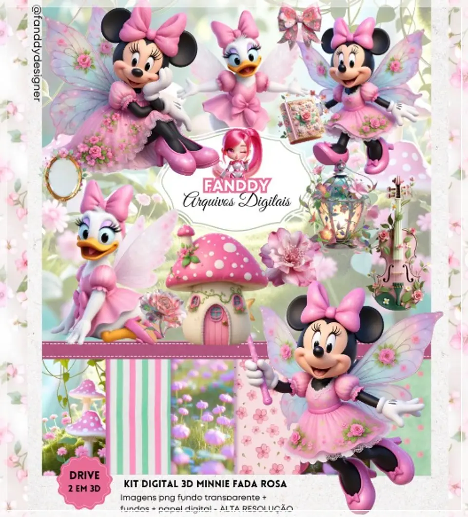 Kit Digital Minnie Rosa Fada 3d 216 1