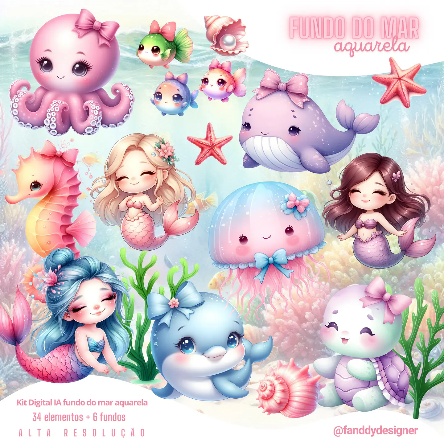Kit Digital Fundo do Mar Aquarela 147 1