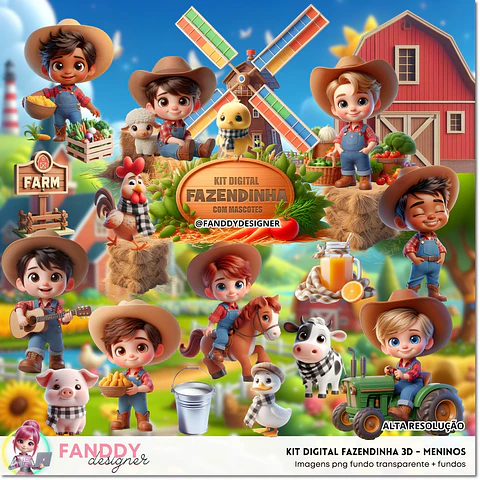 Kit Digital Fazendinha 3d Menino 129