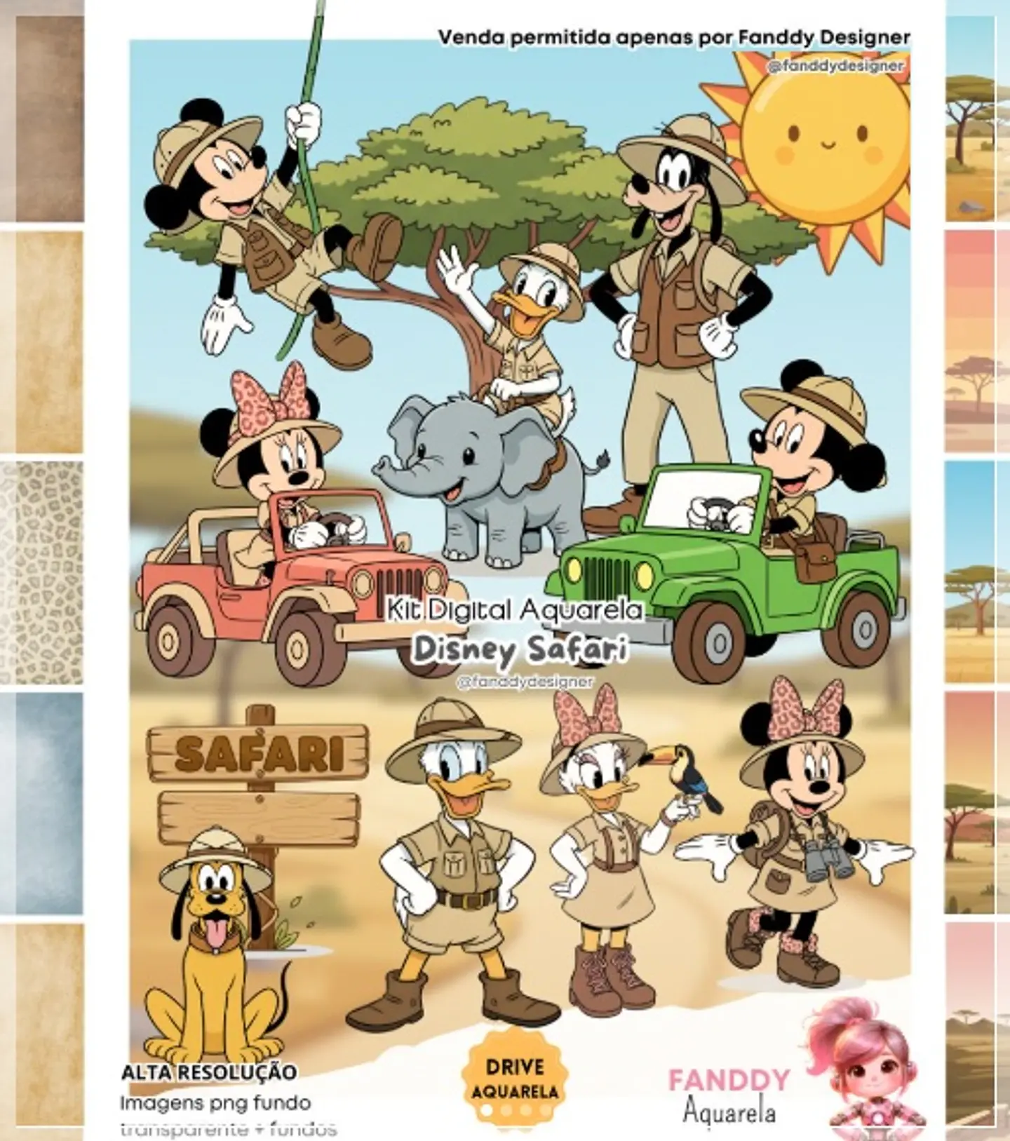 Kit Digital Disney Safari Aquarela 116 1