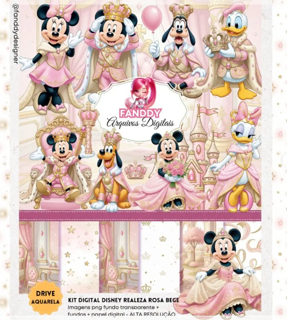 Kit Digital Disney Realeza Rosa e Dourado 115 1