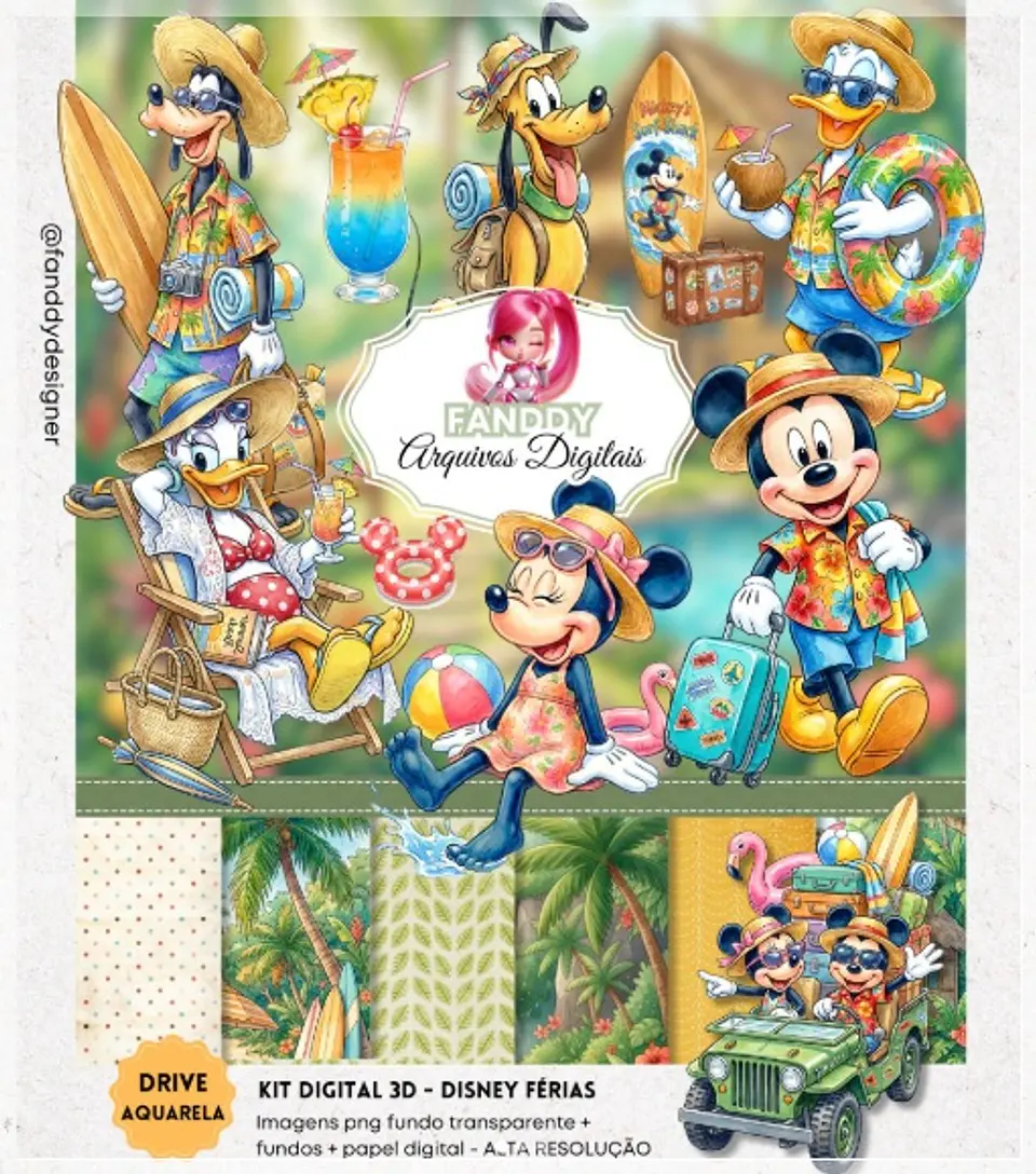 Kit Digital Disney Férias Aquarela 113 1
