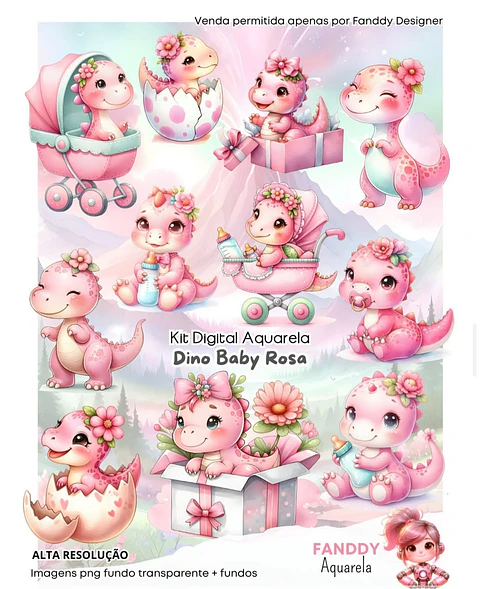 Kit Digital Dino Baby Rosa 104