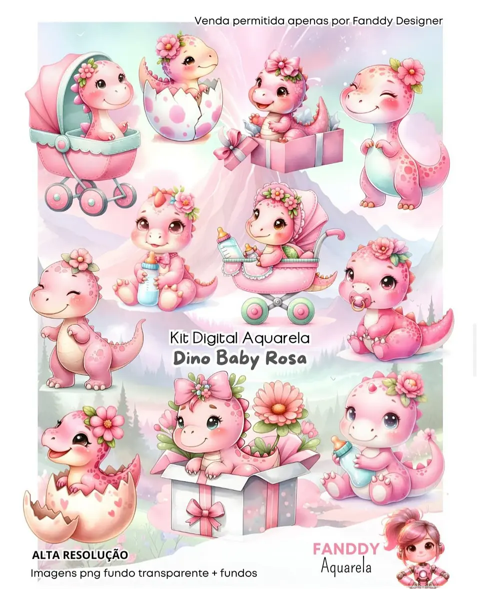 Kit Digital Dino Baby Rosa 104 1