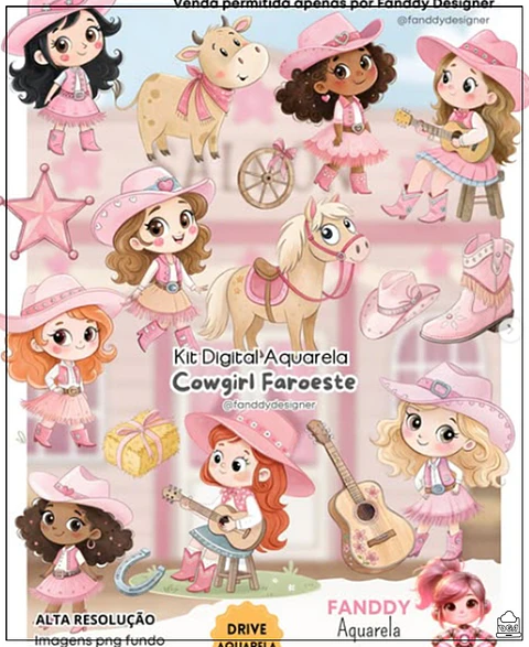 Kit Digital Cowgirl Faroste Aquarela 98