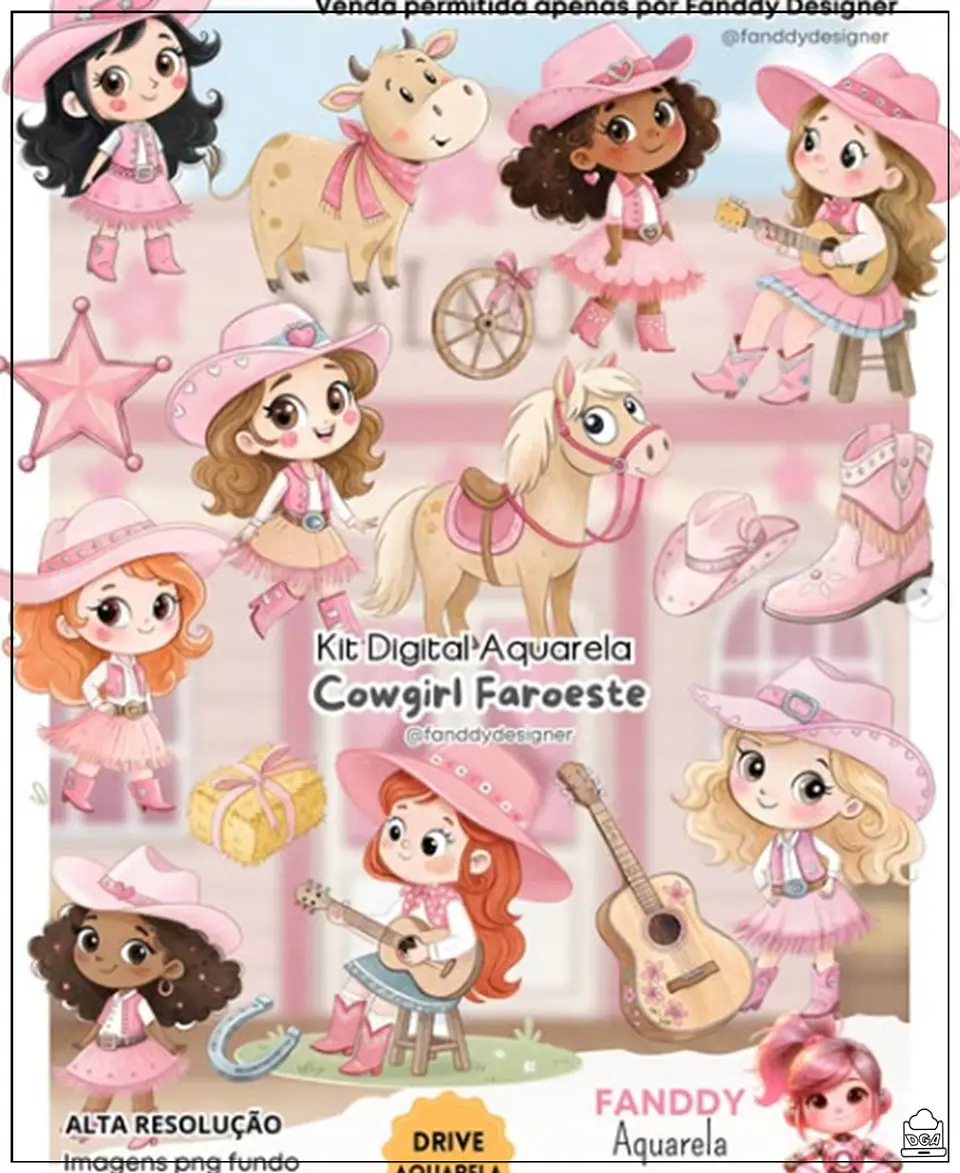 Kit Digital Cowgirl Faroste Aquarela 98 1
