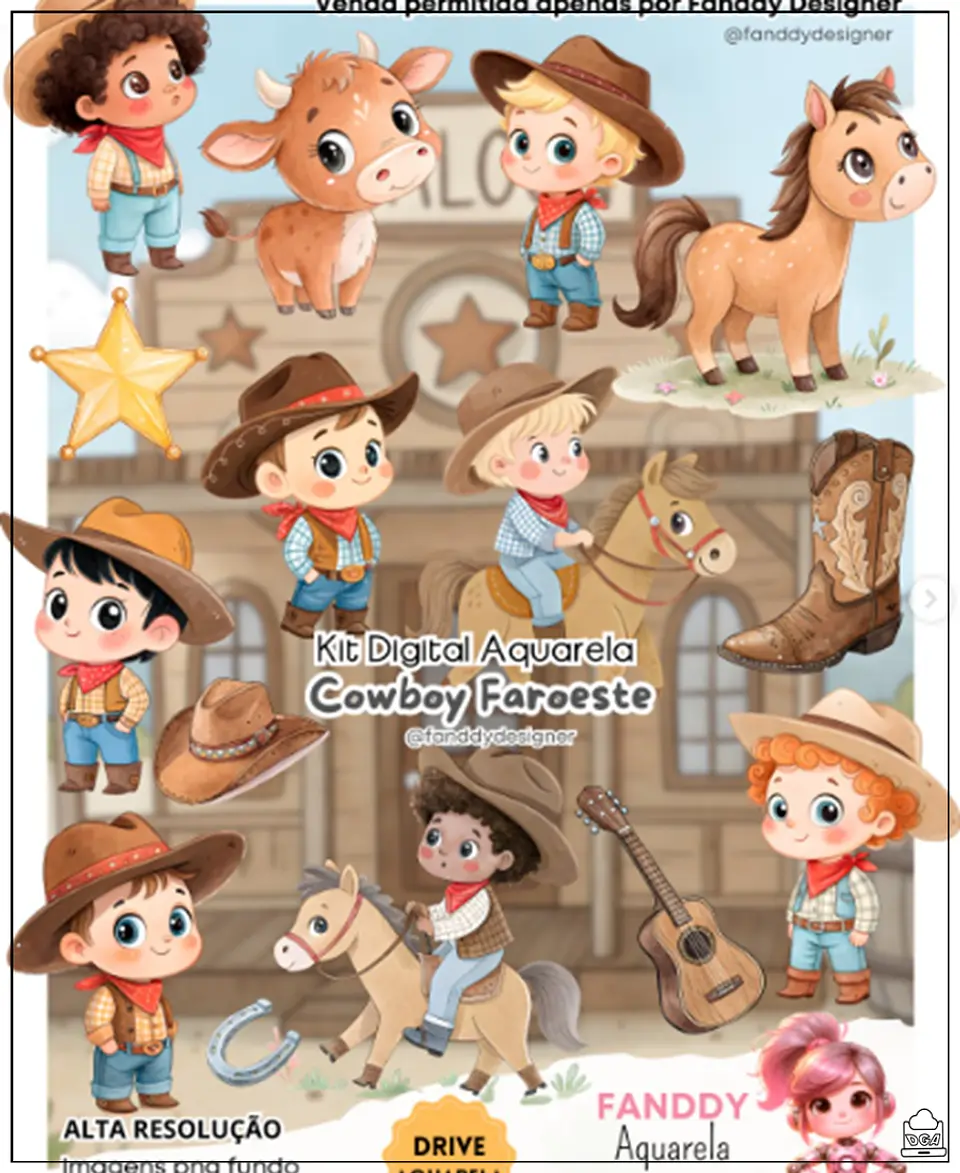 Kit Digital Cowboy Aquarela 96 1
