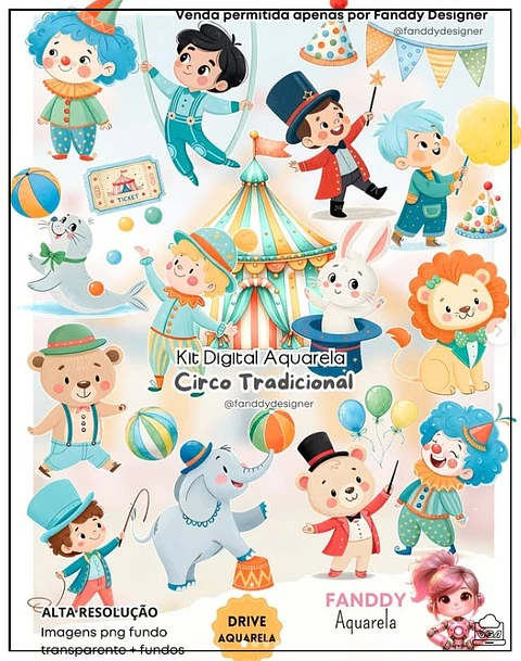 Kit Digital Circo Tradicional Aquarela 82