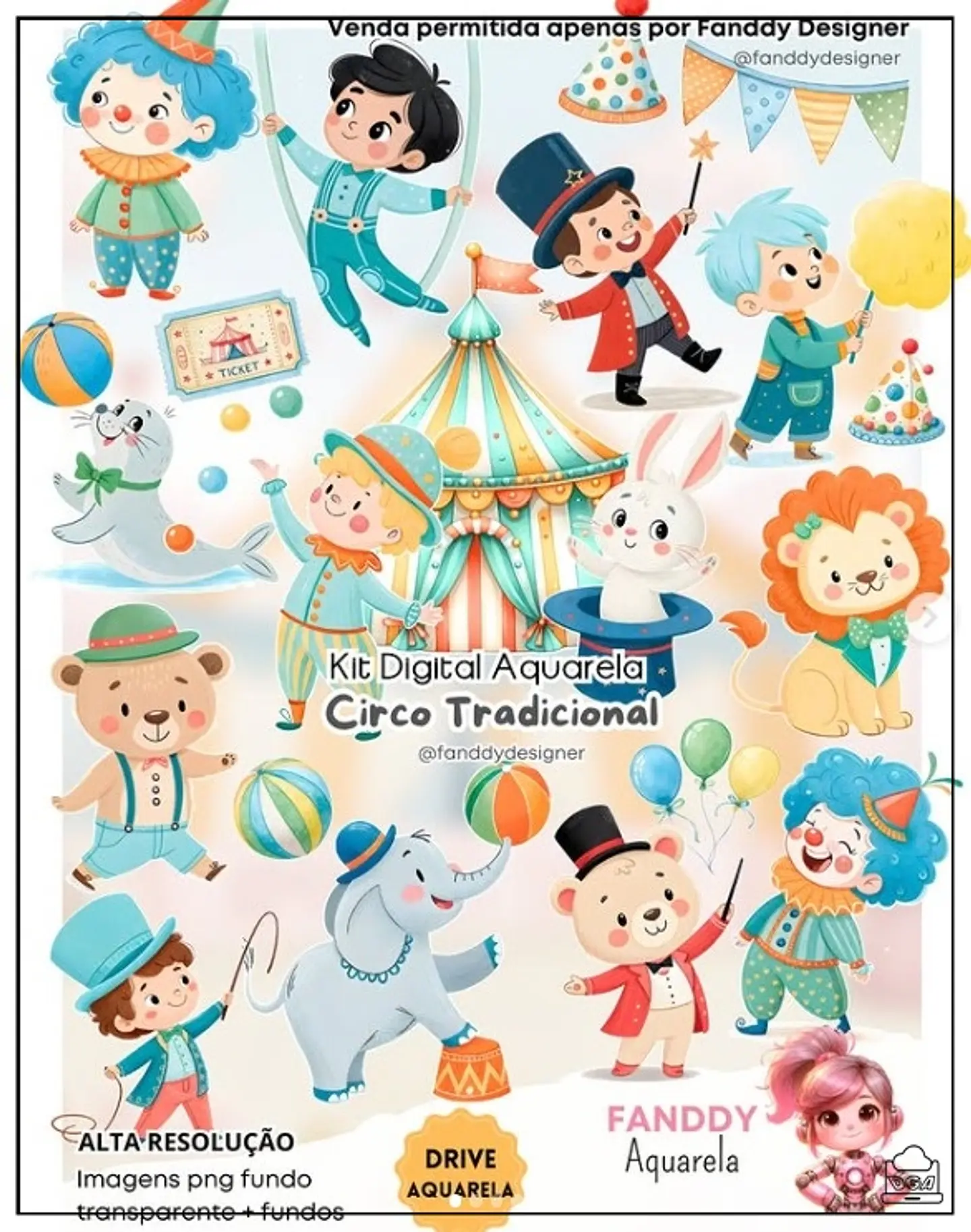 Kit Digital Circo Tradicional Aquarela 82 1