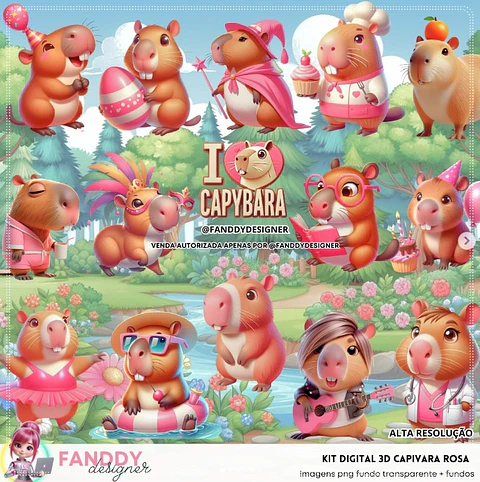 Kit Digital Capivara Rosa 62