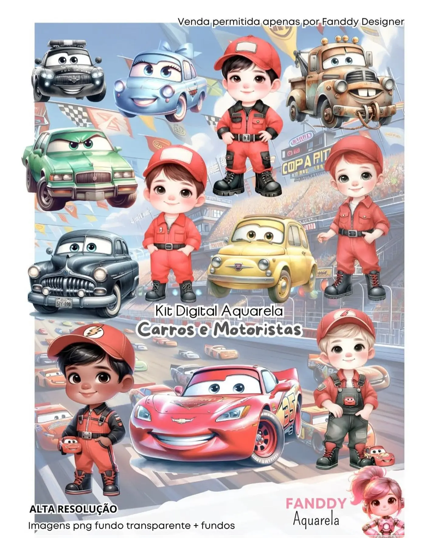 Kit Digital Carros Disney Aquarela 65 1