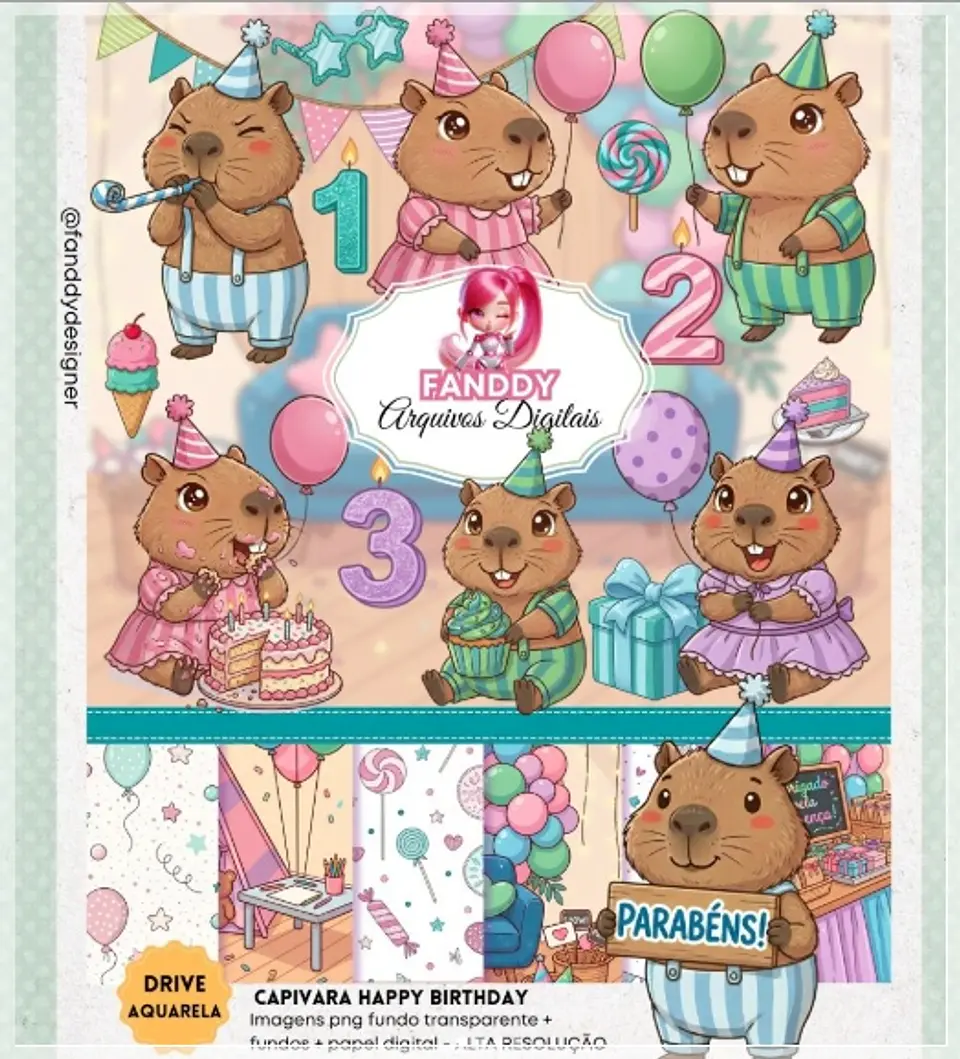 Kit Digital Capivara Happy Birthday 61 1