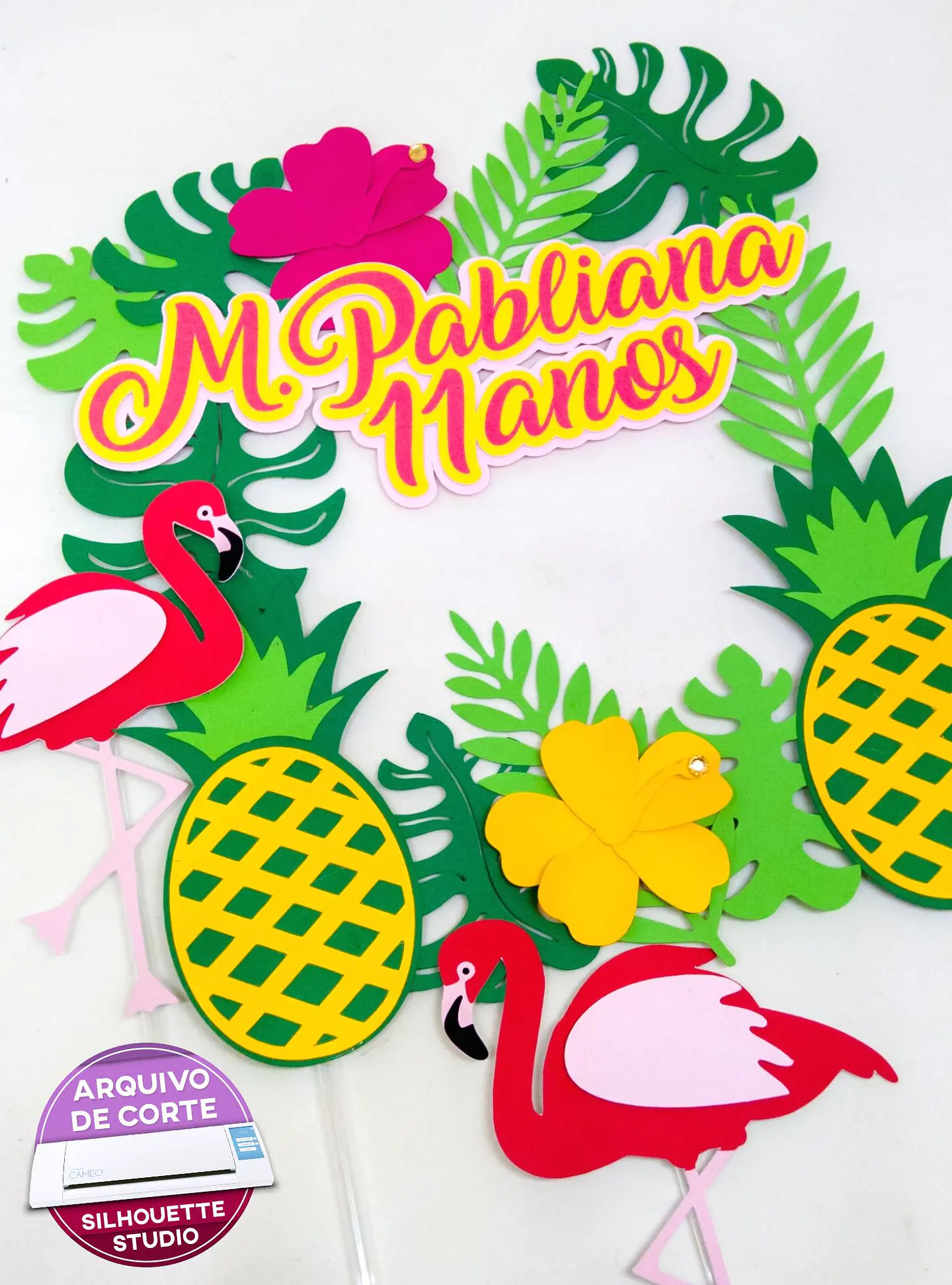 Arquivo de Corte Topo de Bolo Flamingo Tropical 42 1