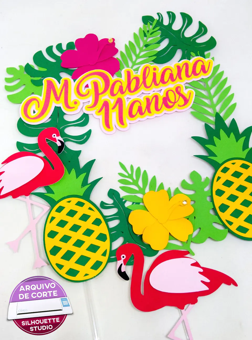 Arquivo de Corte Topo de Bolo Flamingo Tropical 42 1