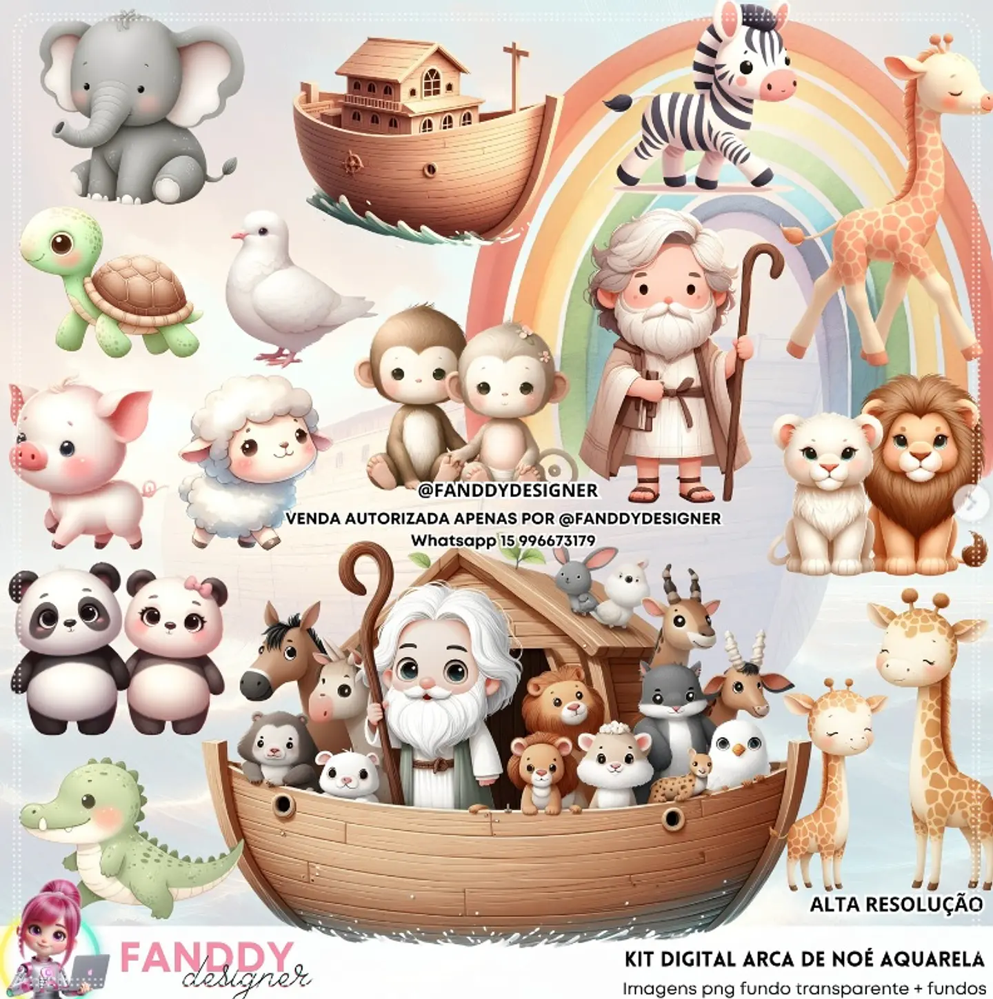 Kit Digital Arca de Noé Aquarela 21 1