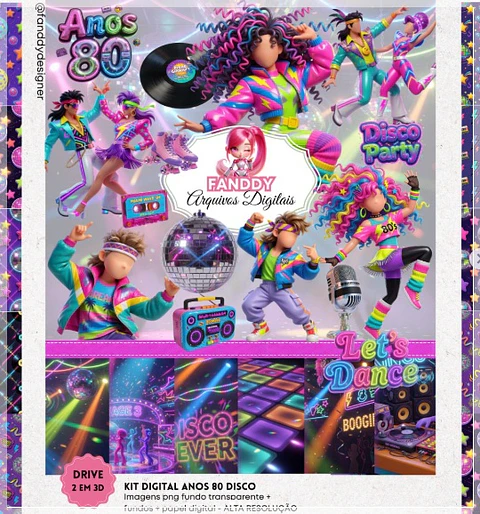 Kit Digital Anos 80 Disco 3d 19