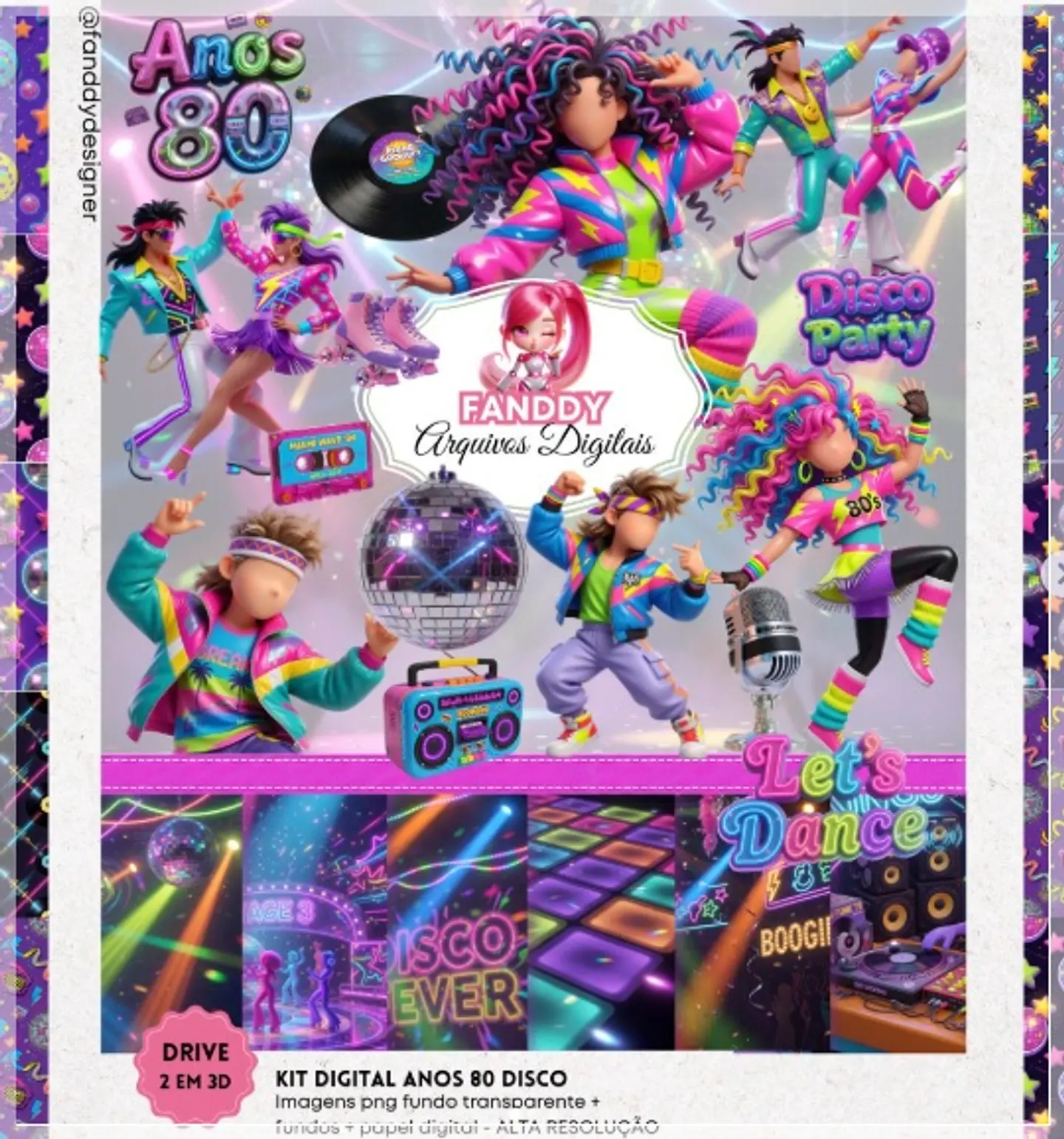 Kit Digital Anos 80 Disco 3d 19 1