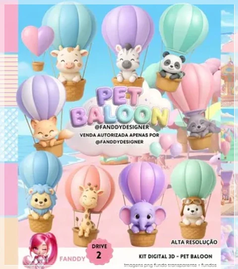 Kit Digital Animais Pet Ballon 3d 17