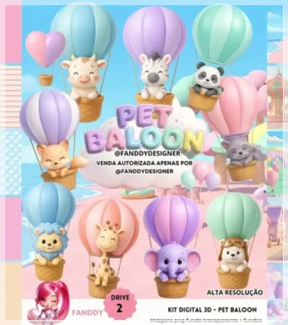Kit Digital Animais Pet Ballon 3d 17 1