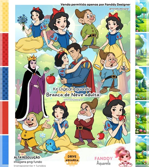 Kit Digital Branca de Neve Aquarela Adulta 56