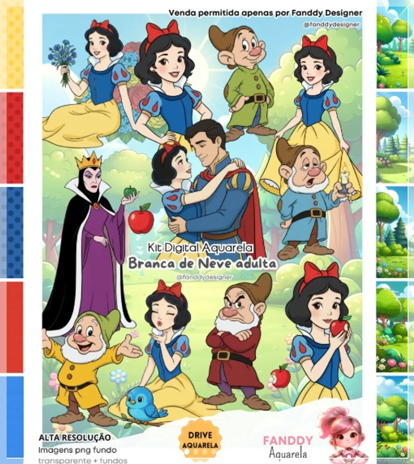 Kit Digital Branca de Neve Aquarela Adulta 56 1