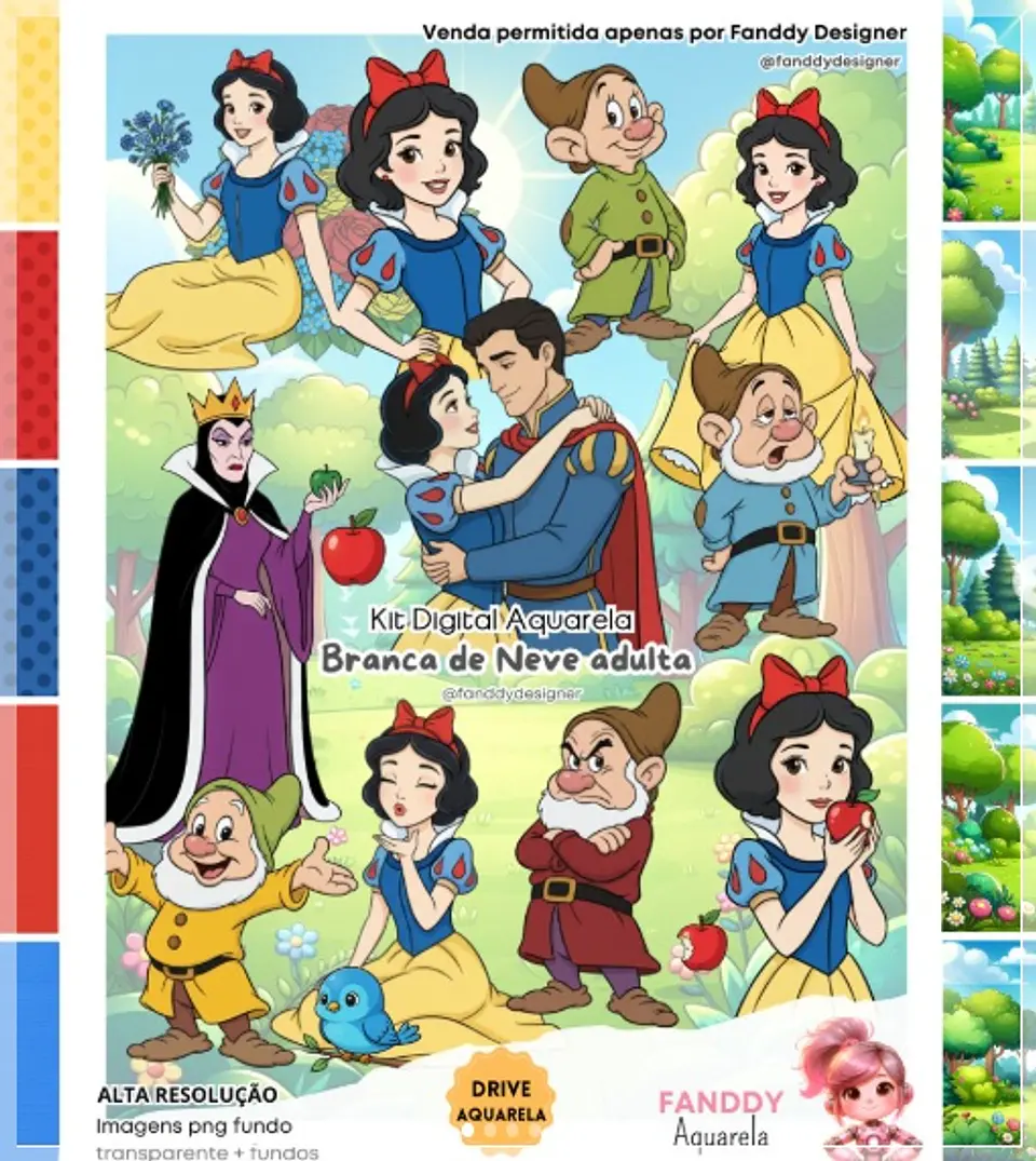 Kit Digital Branca de Neve Aquarela Adulta 56 1