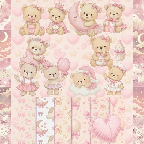 Kit Digital Ursinha Baby Rosa