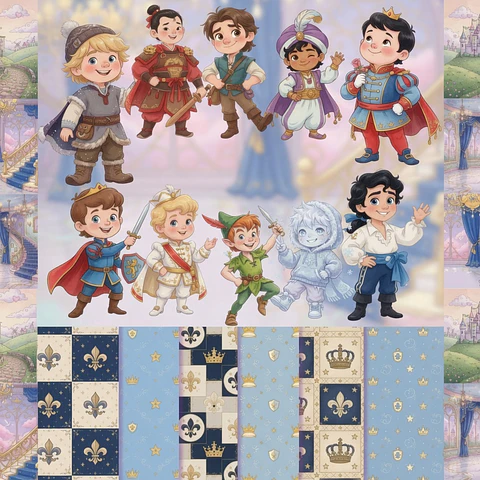 Kit Digital Príncipes Disney Aquarela