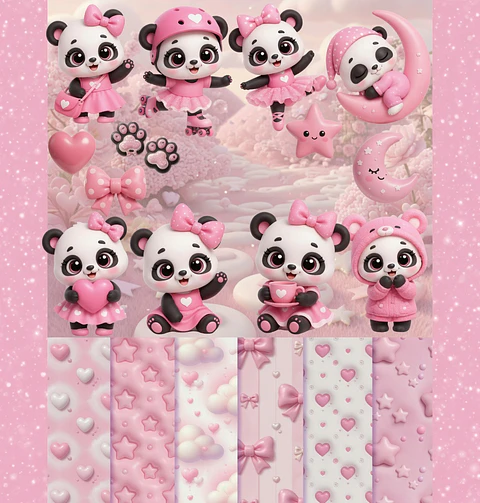 Kit Digital Pandinha Rosa 3D